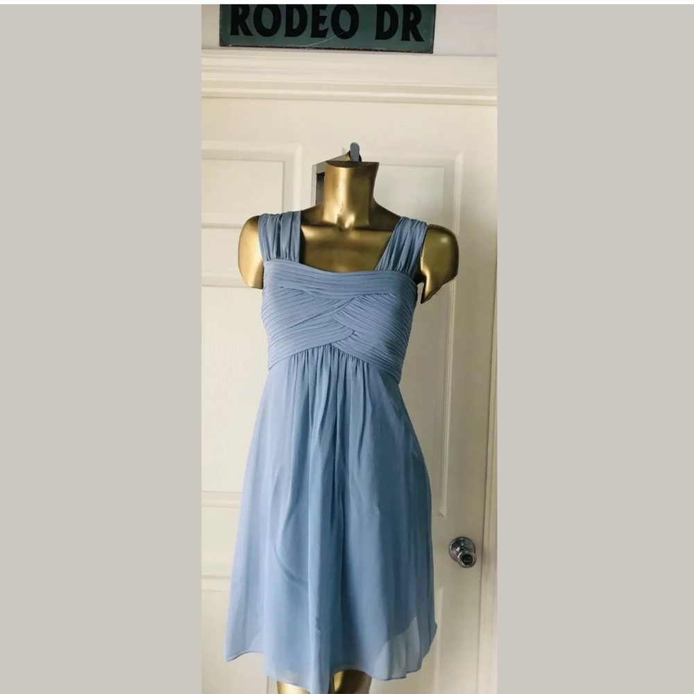 BCBGMAXAZRIA Blue Silk Chiffon Layered Dress 4